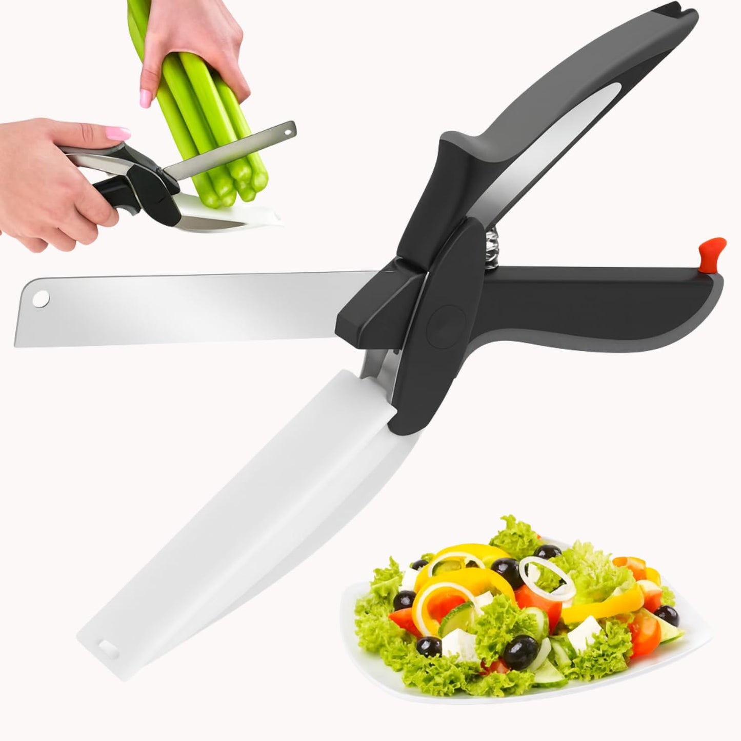 2-in-1 Clever Cutter | Multipurpose Kitchen Scissors for Cutting Vegetables, Fruits, Meat & More – Black