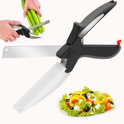 2-in-1 Clever Cutter | Multipurpose Kitchen Scissors for Cutting Vegetables, Fruits, Meat & More – Black
