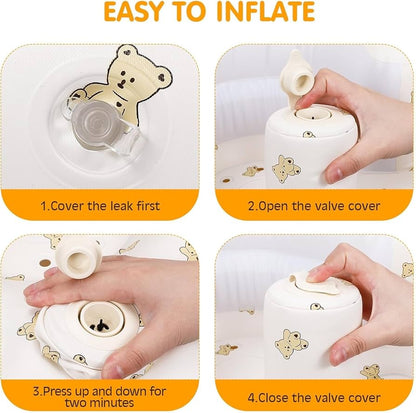 Baby Support Seat for 3-36 Months, 100% Safe Blow Up Chair with Built-in Air Pump, Infant Floor Seat (Bear)