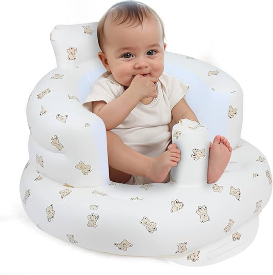 Baby Support Seat for 3-36 Months, 100% Safe Blow Up Chair with Built-in Air Pump, Infant Floor Seat (Bear)